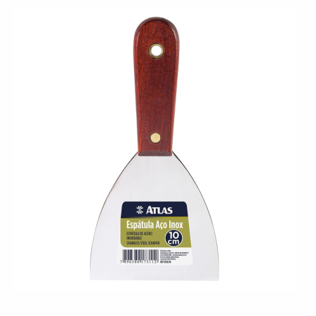 ESPÁTULA DE AÇO INOX 10 CM ATLAS (Cabo Madeira) - Nono do Gesso | Ideal para Aplicação e Acabamento de Juntas em Drywall