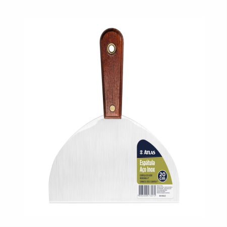 ESPÁTULA DE AÇO INOX 20 CM ATLAS (Cabo Madeira) - Nono do Gesso | Nivelamento e Acabamento Final de Grandes Áreas em Drywall