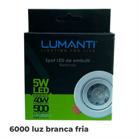 SPOT LED EMBUTIR REDONDO LUMANTI 5W (6000K/6500K) - Nono do Gesso | Luz Branca Fria, Foco e Alta Visibilidade