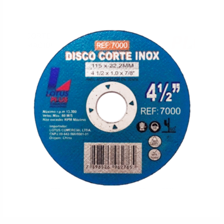 DISCO DE CORTE INOX ($4 \frac{1}{2}" \times 1,0 MM$) - Nono do Gesso | Lotus Plus para Cortes Rápidos e Limpos em Perfis Metálicos