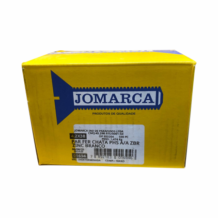CAIXA PARAFUSO JOMARCA P/ DRYWALL $4.2 \times 38$ MM - Nono do Gesso | Cabeça Chata PH S/A Zincado Branco (500 Peças)