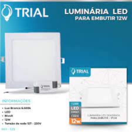 LUMINÁRIA LED QUADRADA DE EMBUTIR TRIAL 12W - Nono do Gesso | Luz Branca 6.500K Bivolt - Ponto de Luz Econômico